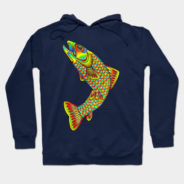 Psychedelic Rainbow Trout Fish Hoodie by rebeccawangart